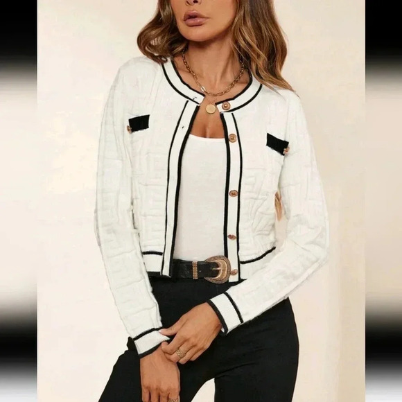Contrast Trim Button Front Cardigan - Picture 1 of 6